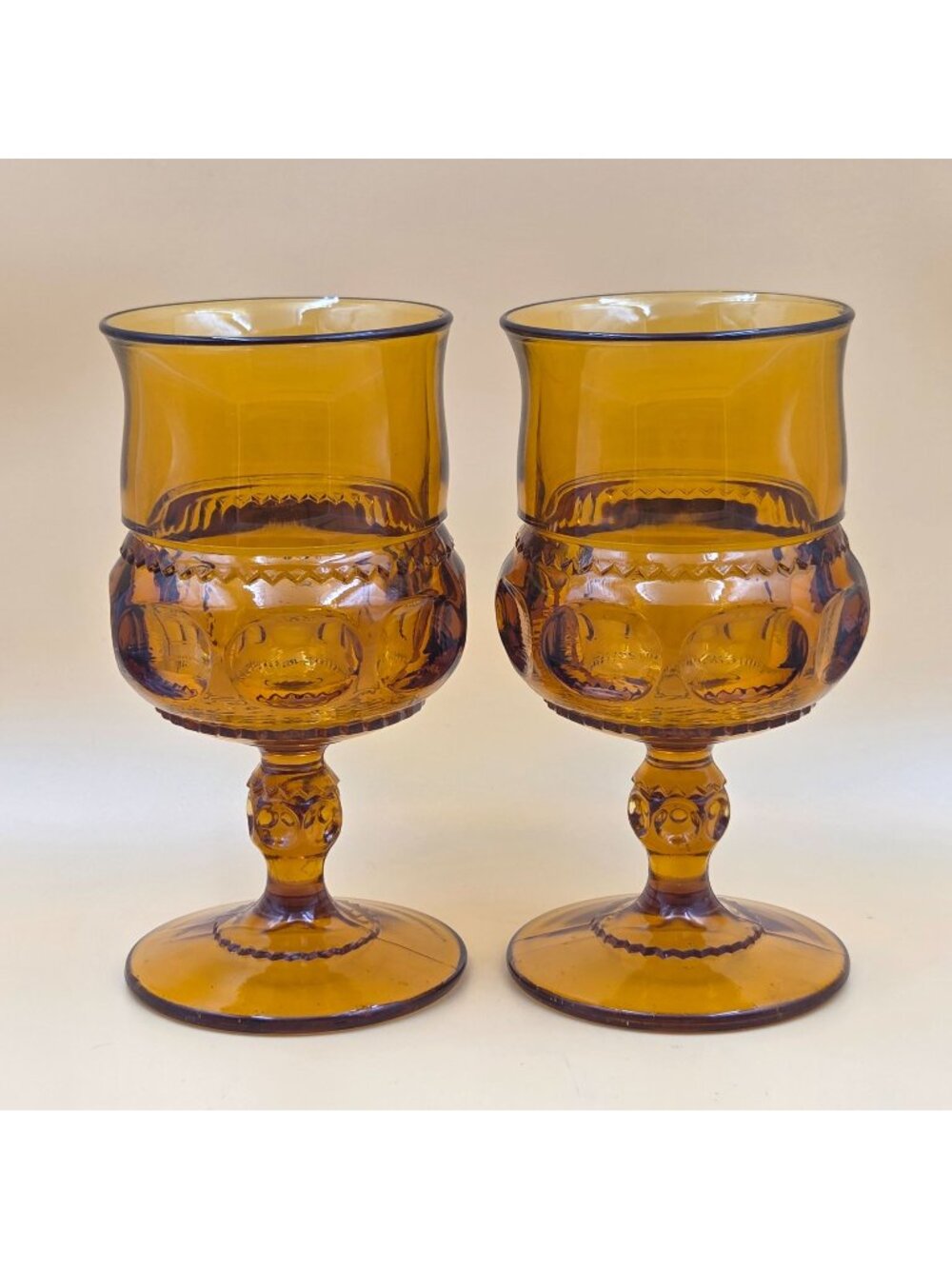 Colony Color Crown Amber Dark Water Goblets Set of 2 Vintage Glass